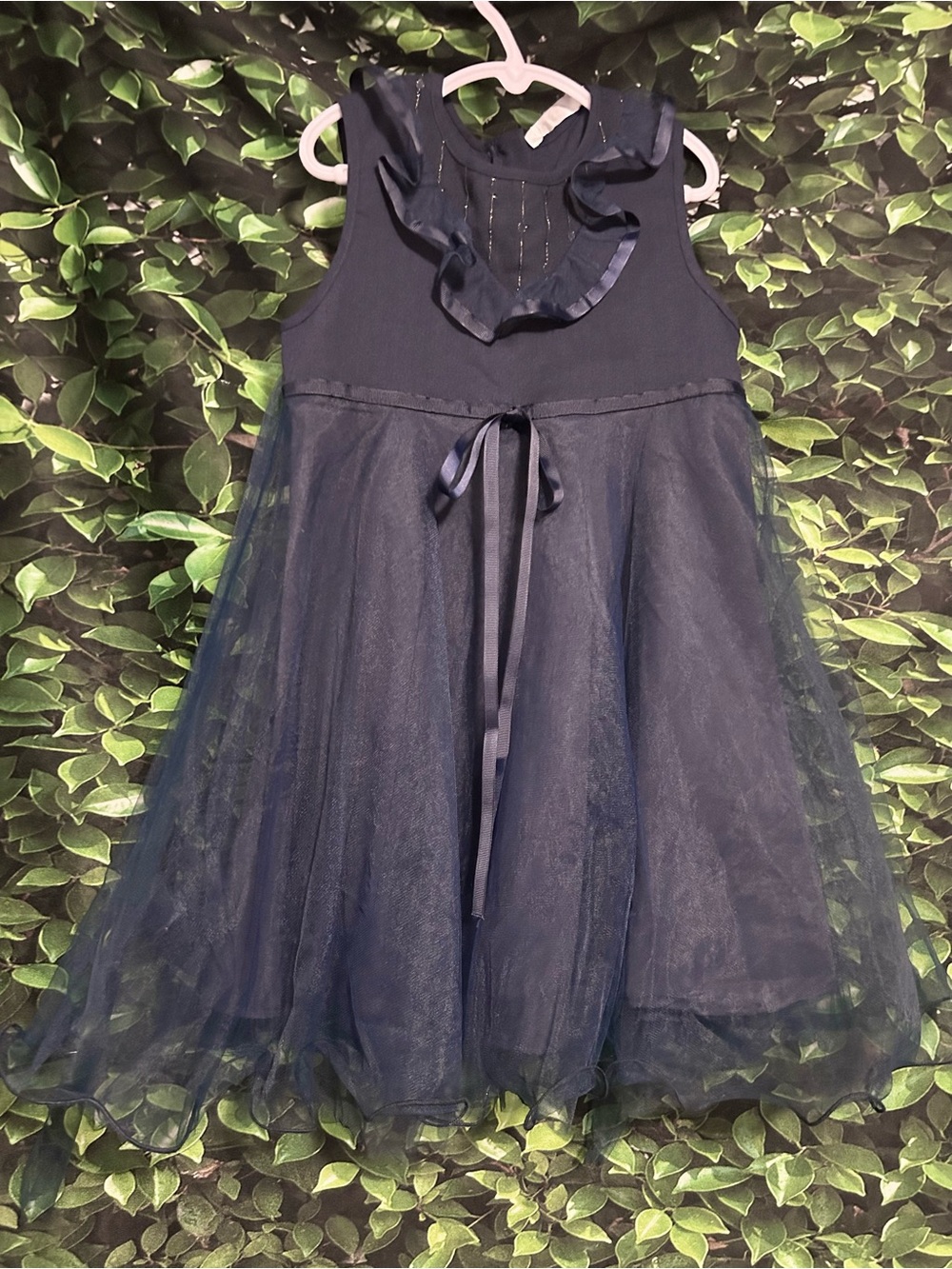 Orchard Lane Formal Party Dress Ribbon Tulle Navy Blue Girls 6 New